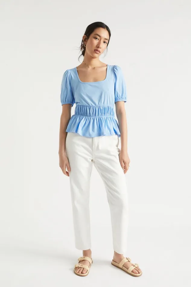 Seed Heritage TShirts and Tops Square Neck Ruched Tee Bluebell 8211 Woman