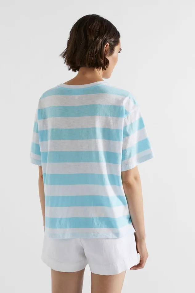 Seed Heritage TShirts and Tops Stripe Boxy Tee Shimmer Blue Stripe 8211 Woman