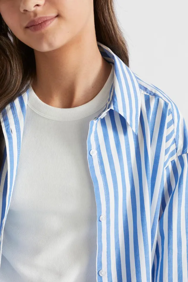 Seed Heritage TShirts and Tops Stripe Overshirt Azure Blue 8211 Teen Girl