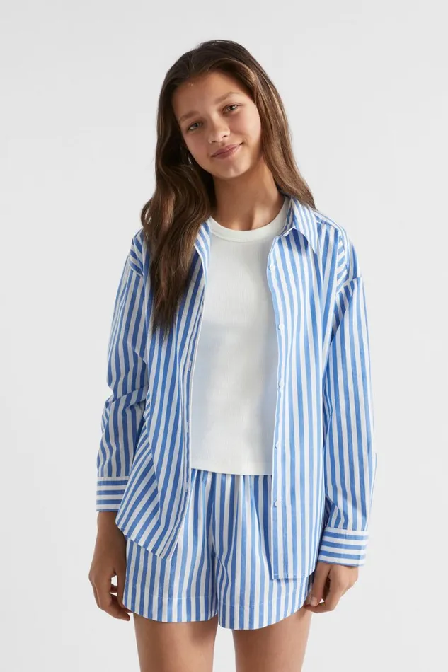 Seed Heritage TShirts and Tops Stripe Overshirt Azure Blue 8211 Teen Girl