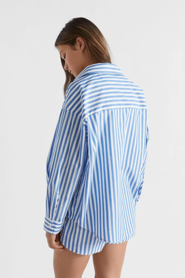 Seed Heritage TShirts and Tops Stripe Overshirt Azure Blue 8211 Teen Girl