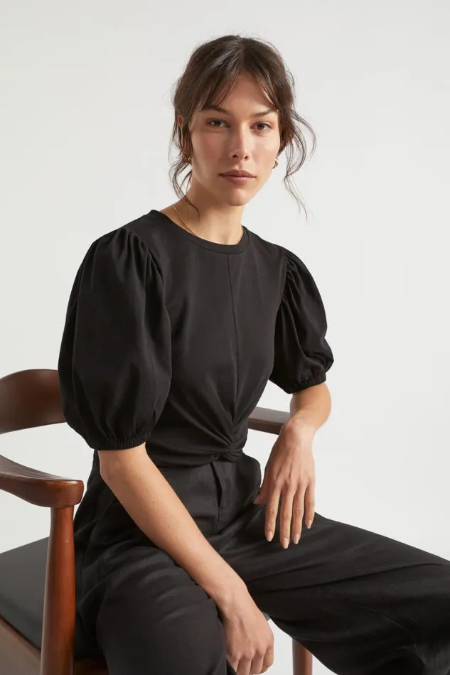 Seed Heritage TShirts and Tops Twist Front Blouson Sleeve Top Black 8211 Woman Seed Heritage TShirts and Tops Twist Front Blouson Sleeve Top Black 8211 Woman