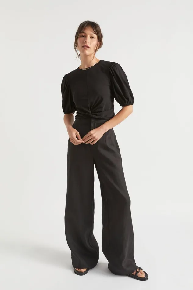 Seed Heritage TShirts and Tops Twist Front Blouson Sleeve Top Black 8211 Woman