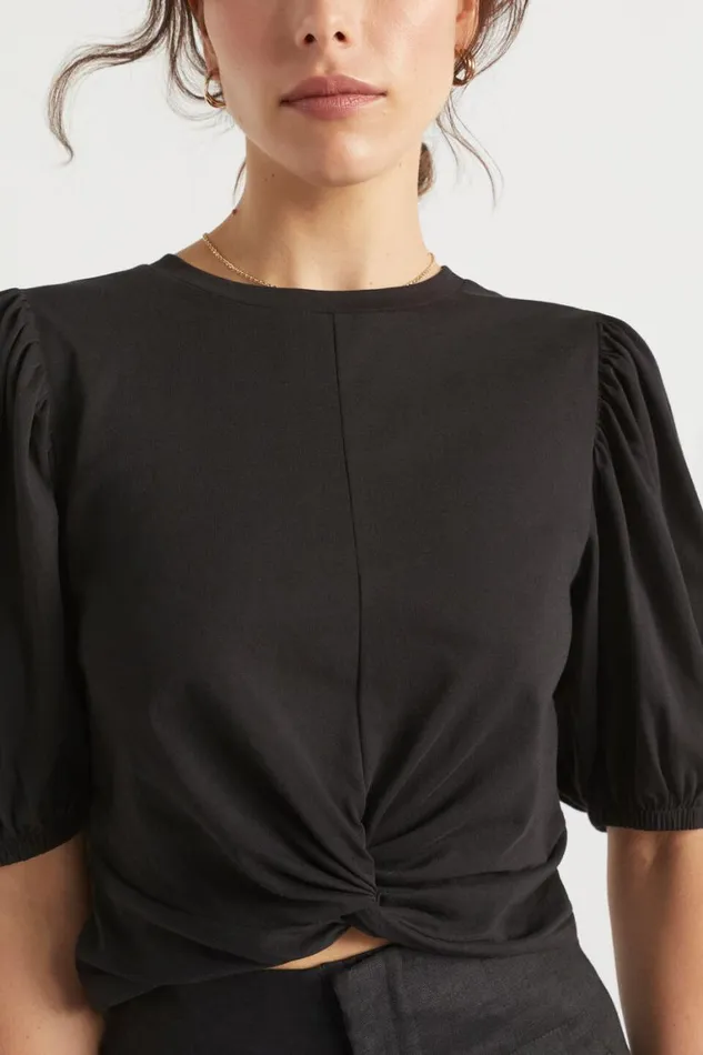 Seed Heritage TShirts and Tops Twist Front Blouson Sleeve Top Black 8211 Woman