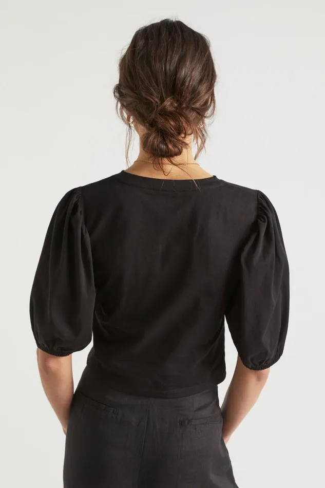 Seed Heritage TShirts and Tops Twist Front Blouson Sleeve Top Black 8211 Woman