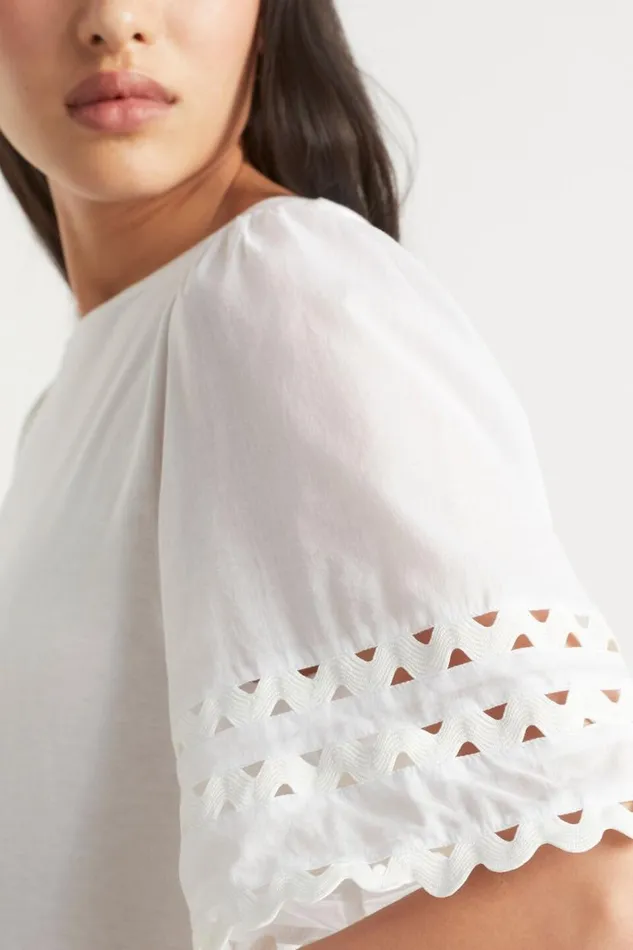 Seed Heritage TShirts and Tops Voile Sleeve Rik Rak Tee Whisper White 8211 Woman Seed Heritage TShirts and Tops Voile Sleeve Rik Rak Tee Whisper White 8211 Woman