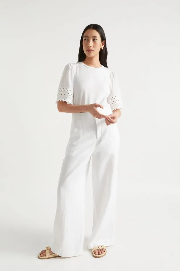 Seed Heritage TShirts and Tops Voile Sleeve Rik Rak Tee Whisper White 8211 Woman