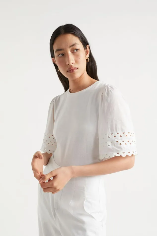 Seed Heritage TShirts and Tops Voile Sleeve Rik Rak Tee Whisper White 8211 Woman
