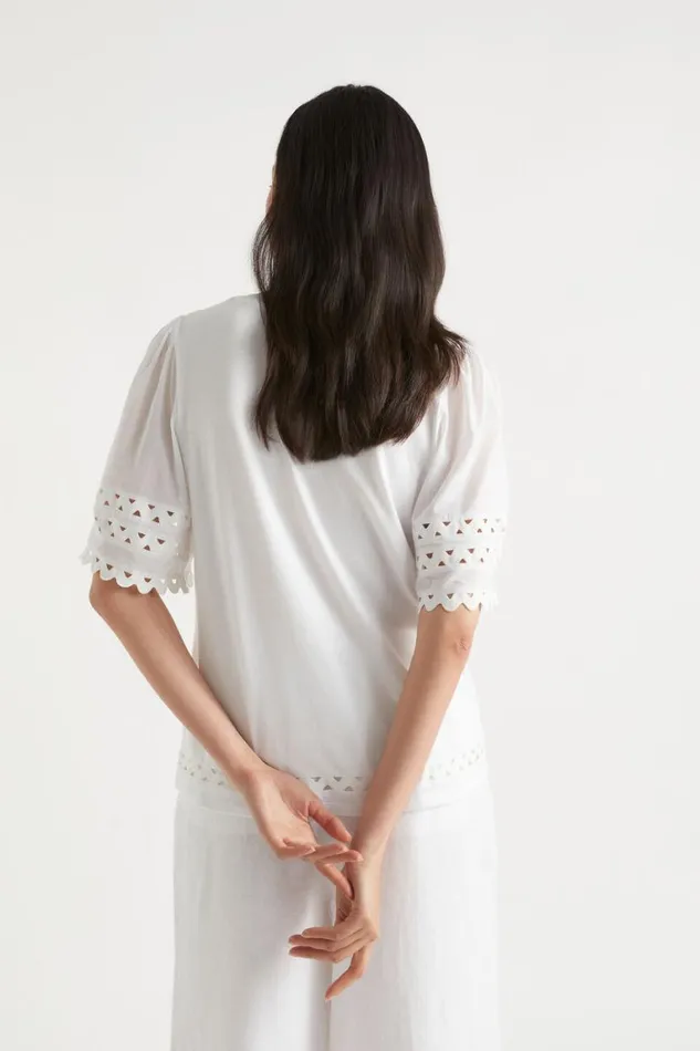 Seed Heritage TShirts and Tops Voile Sleeve Rik Rak Tee Whisper White 8211 Woman