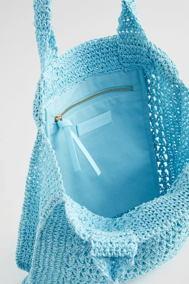 Seed Heritage Tote Bags Crochet Straw Tote Shimmer Blue 8211 Woman