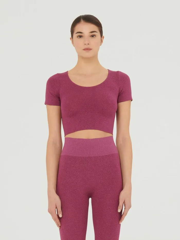 Shiny Crop Top Mineral Redpink Women Wolford Tops