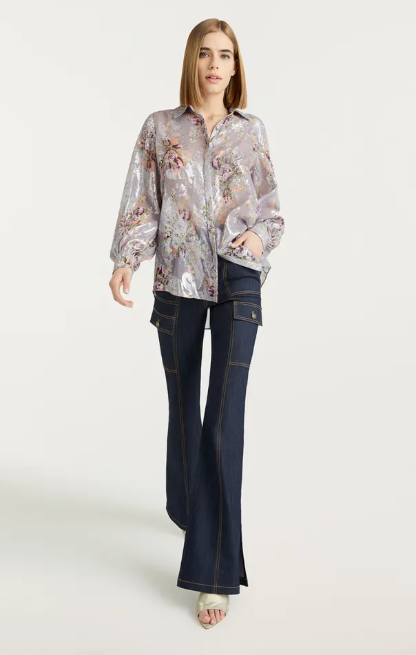Shop Claudette Floral Kandice Top Grey Multi Cinq Sept Long Sleeve Tops