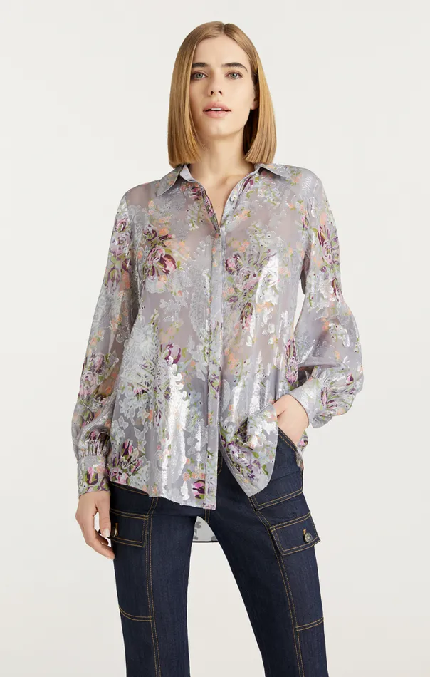 Shop Claudette Floral Kandice Top Grey Multi Cinq Sept Long Sleeve Tops