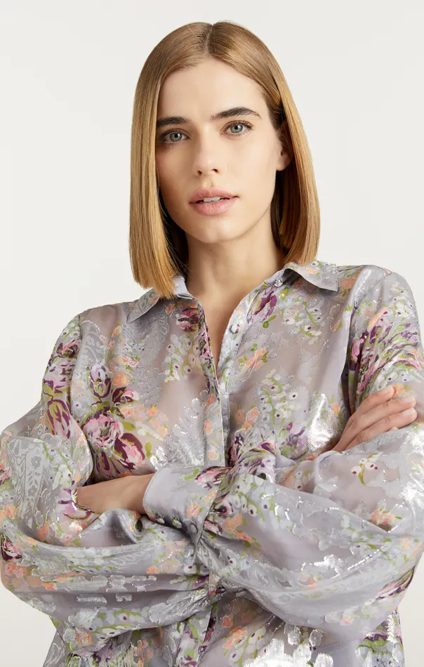 Shop Claudette Floral Kandice Top Grey Multi Cinq Sept Long Sleeve Tops