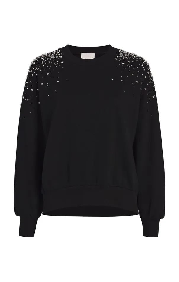 Shop Crackle Rhinestone Embellished Brandy Pullover Black Cinq Sept Long Sleeve Tops