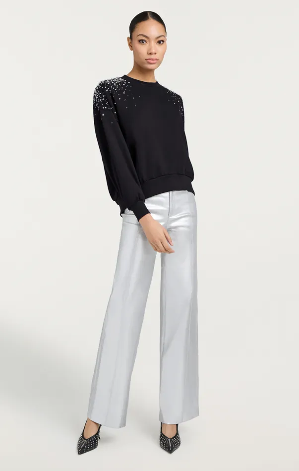 Shop Crackle Rhinestone Embellished Brandy Pullover Black Cinq Sept Long Sleeve Tops