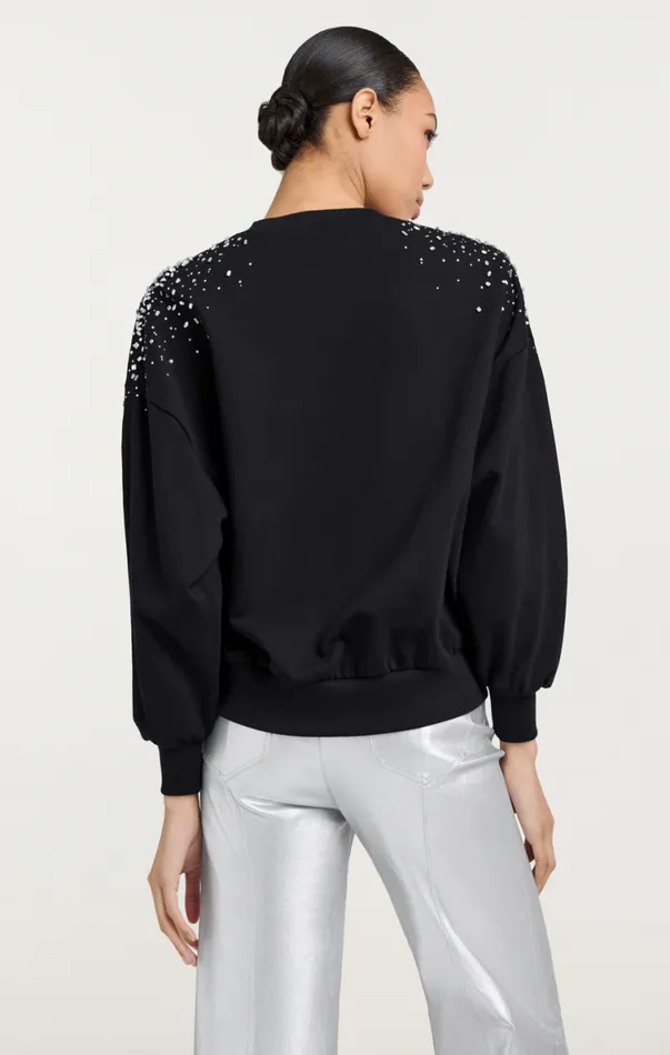 Shop Crackle Rhinestone Embellished Brandy Pullover Black Cinq Sept Long Sleeve Tops