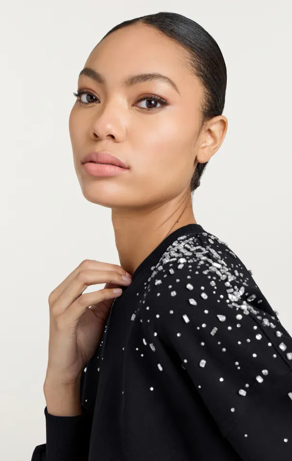 Shop Crackle Rhinestone Embellished Brandy Pullover Black Cinq Sept Long Sleeve Tops