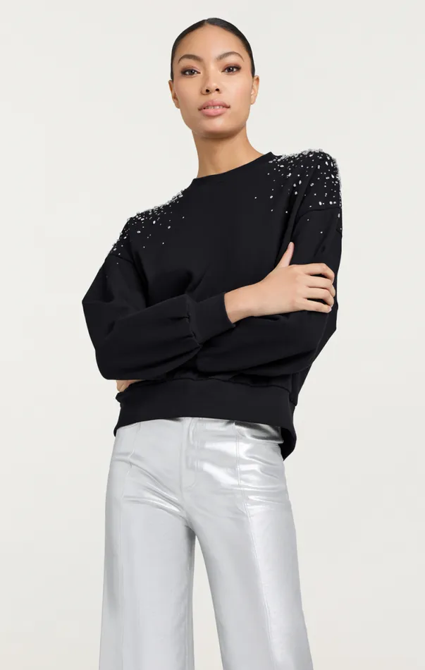 Shop Crackle Rhinestone Embellished Brandy Pullover Black Cinq Sept Long Sleeve Tops