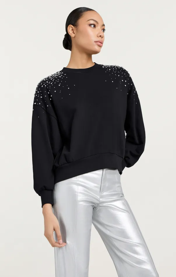 Shop Crackle Rhinestone Embellished Brandy Pullover Black Cinq Sept Long Sleeve Tops
