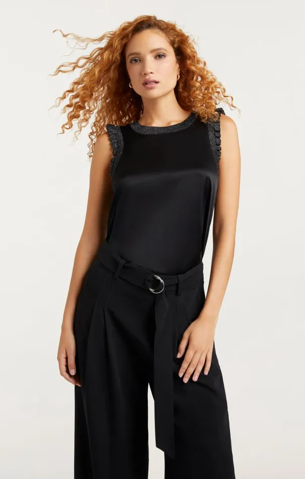 Shop Lurex Lenore Top Blacksilver Cinq Sept Tank Tops and Camisoles