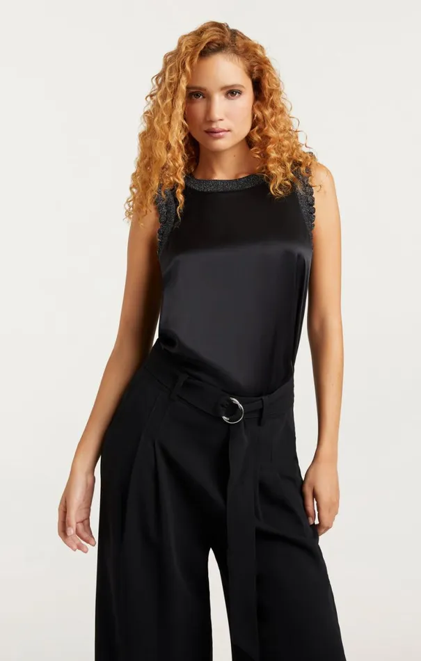 Shop Lurex Lenore Top Blacksilver Cinq Sept Tank Tops and Camisoles