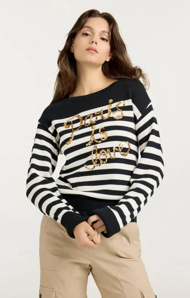 Shop Paris Is Love Pullover Blackivory Cinq Sept Sweaters and Knits