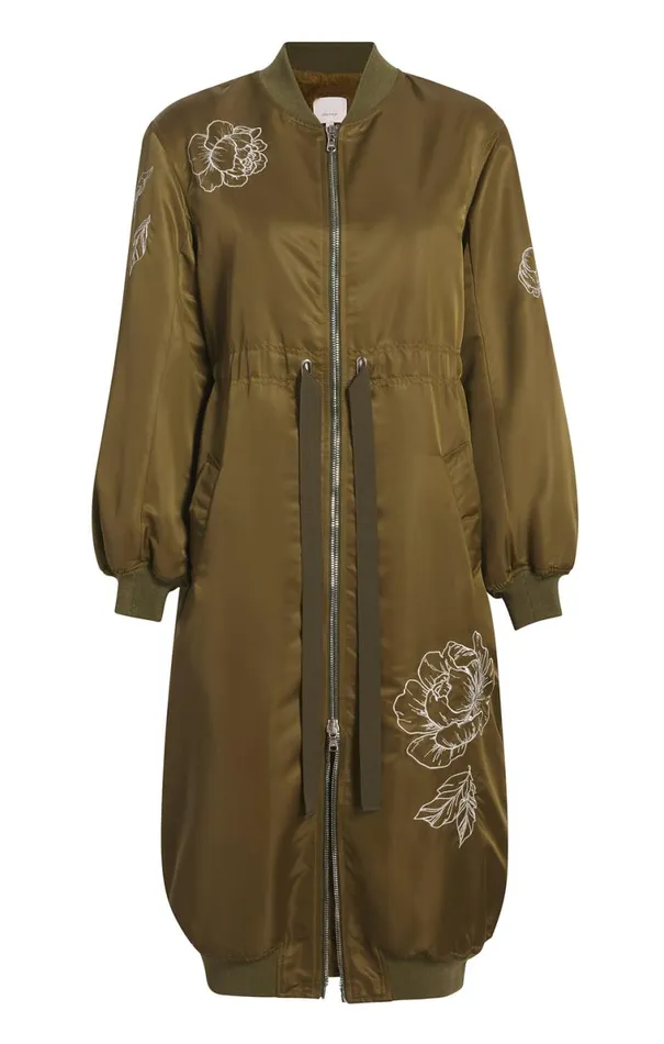 Shop Peony Embroidered Long Pauline Coat Olive Cinq Sept Outerwear