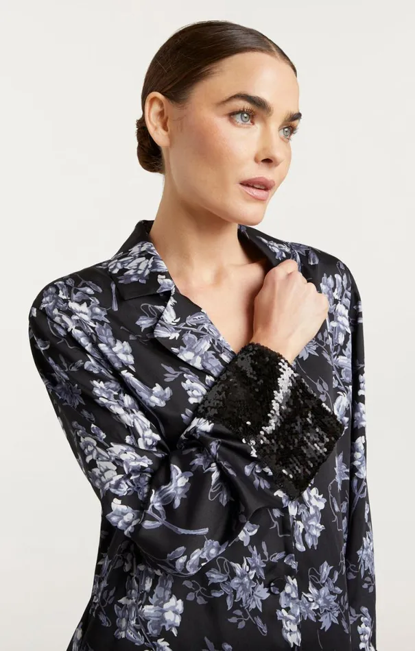 Shop Phoebe Top Coastal Floral Black Multi Cinq Sept Long Sleeve Tops