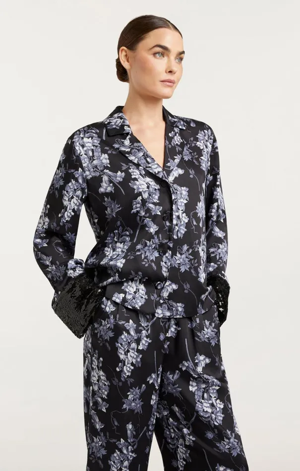 Shop Phoebe Top Coastal Floral Black Multi Cinq Sept Long Sleeve Tops