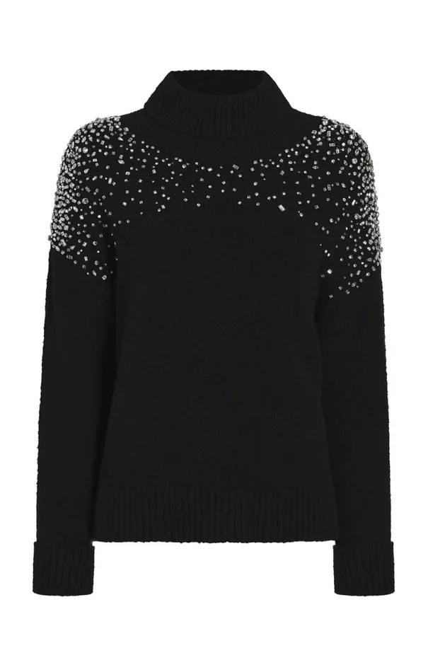 Shop Rhinestone Crackle Embellished Alani Turtleneck Black Cinq Sept Long Sleeve Tops