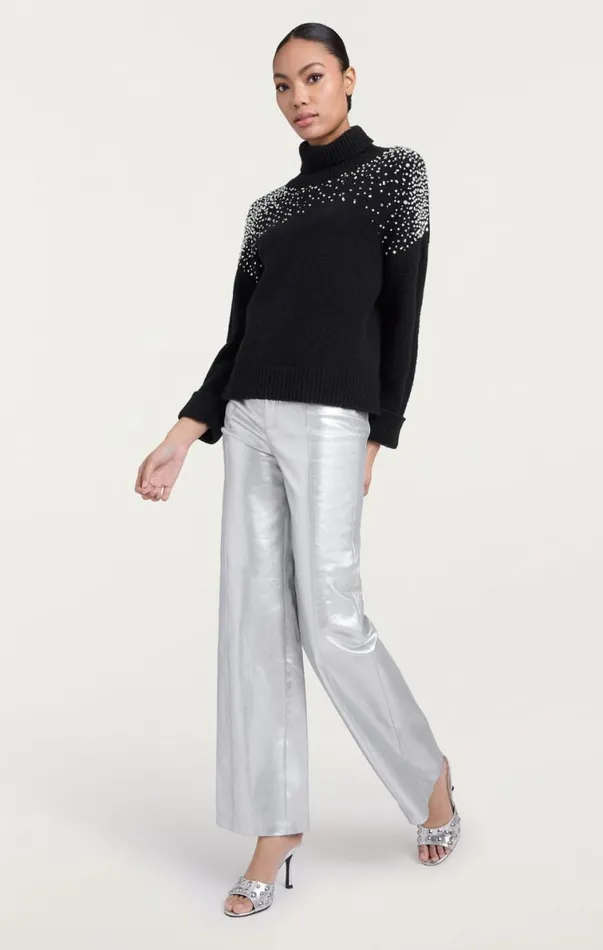 Shop Rhinestone Crackle Embellished Alani Turtleneck Black Cinq Sept Long Sleeve Tops