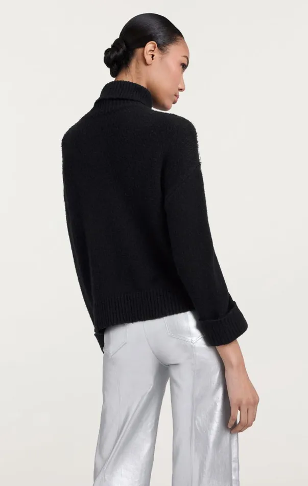 Shop Rhinestone Crackle Embellished Alani Turtleneck Black Cinq Sept Long Sleeve Tops