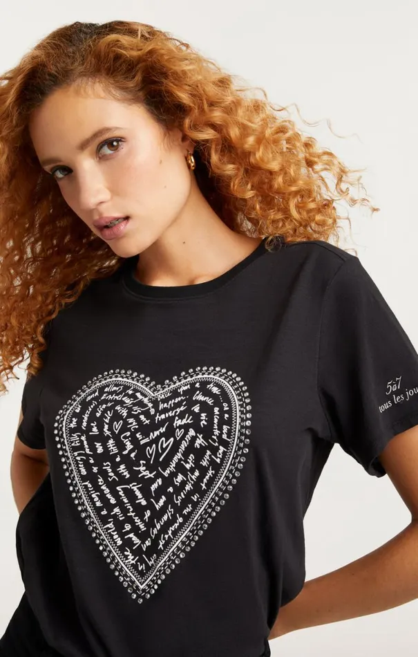 Shop Rhinestone Love Letter Heart Tee Blackwhite Cinq Sept Tees