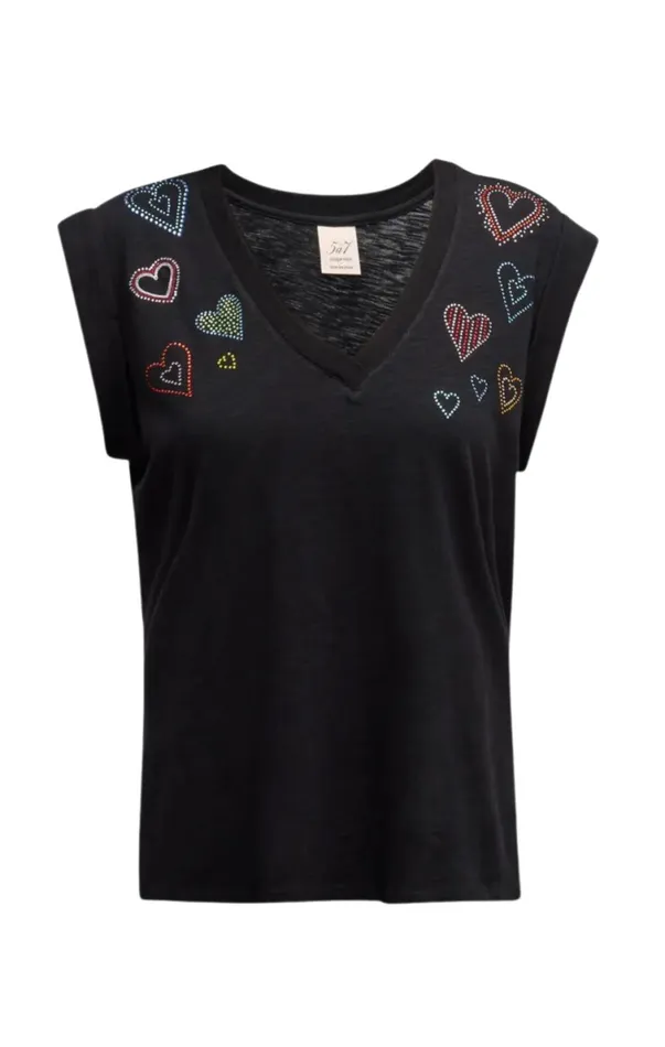 Shop Rhinestone Love Letter Vneck Bella Tee Blacksilver Cinq Sept Tees