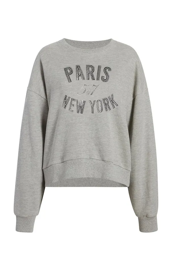 Shop Rhinestone Paris New York Brandy Pullover Heather Greyblack Cinq Sept Long Sleeve Tops