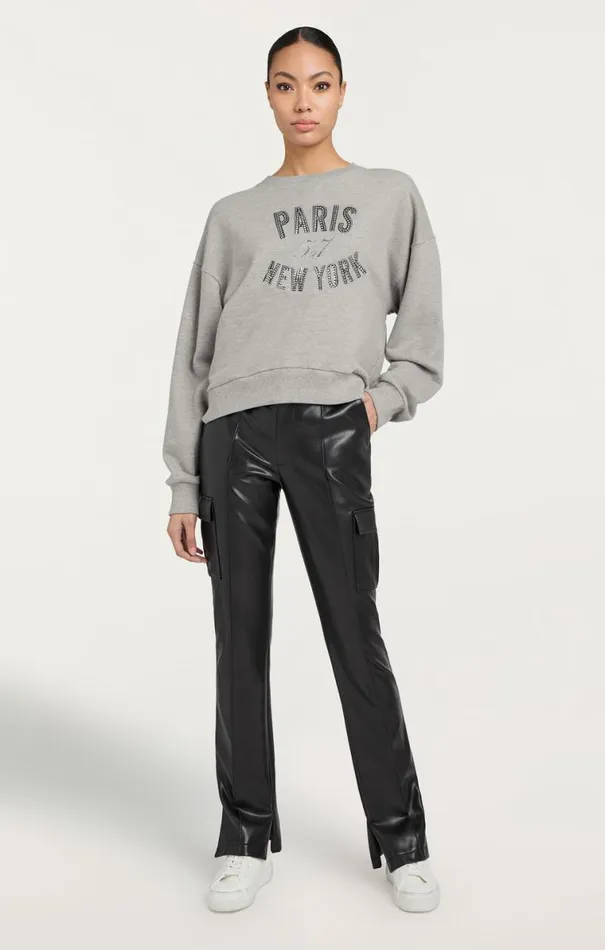 Shop Rhinestone Paris New York Brandy Pullover Heather Greyblack Cinq Sept Long Sleeve Tops