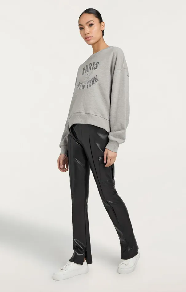 Shop Rhinestone Paris New York Brandy Pullover Heather Greyblack Cinq Sept Long Sleeve Tops