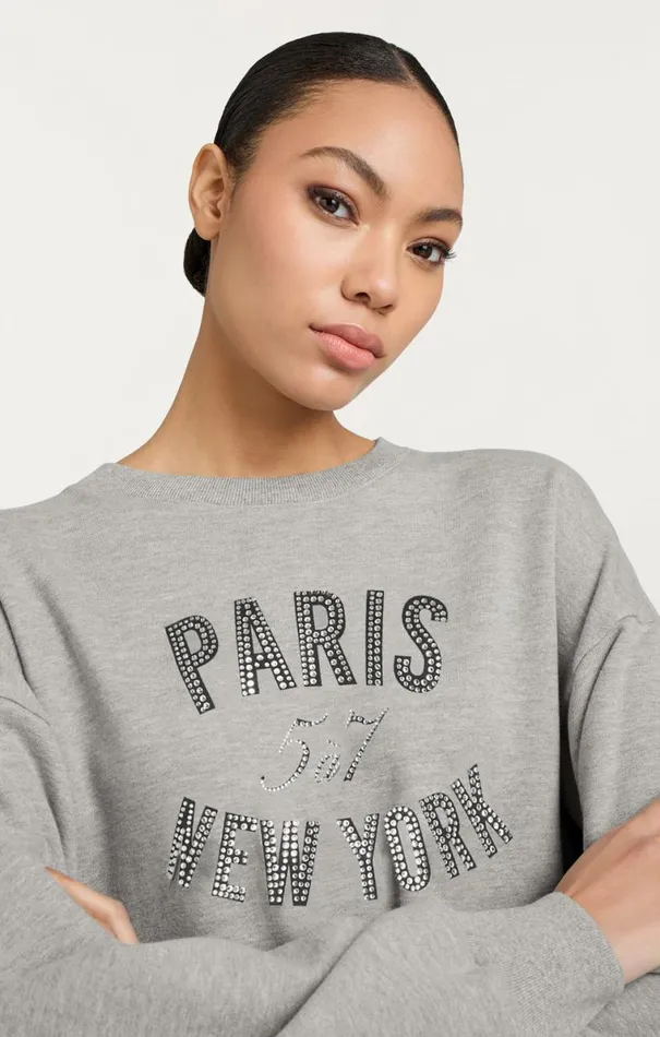 Shop Rhinestone Paris New York Brandy Pullover Heather Greyblack Cinq Sept Long Sleeve Tops