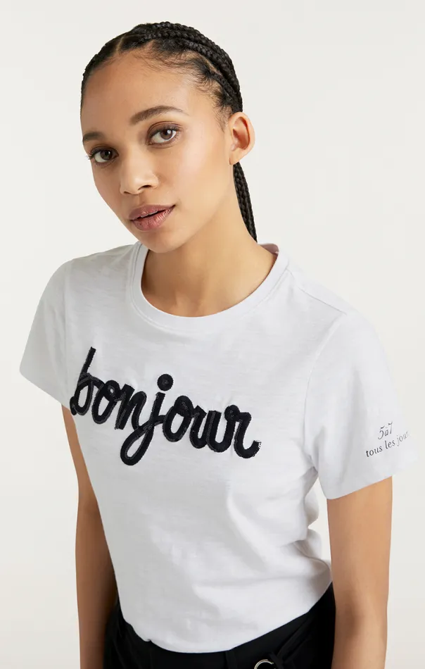 Shop Shrunken Fringe Bonjour Tee Whiteblack Cinq Sept Tees