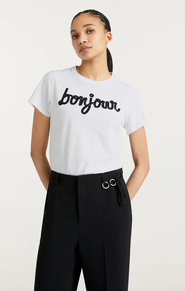 Shop Shrunken Fringe Bonjour Tee Whiteblack Cinq Sept Tees