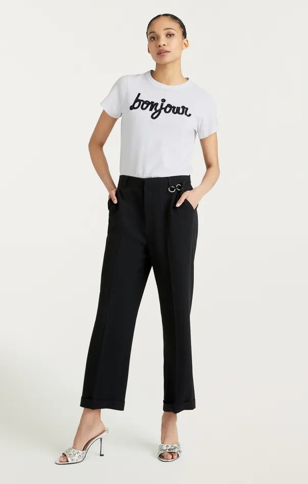 Shop Shrunken Fringe Bonjour Tee Whiteblack Cinq Sept Tees