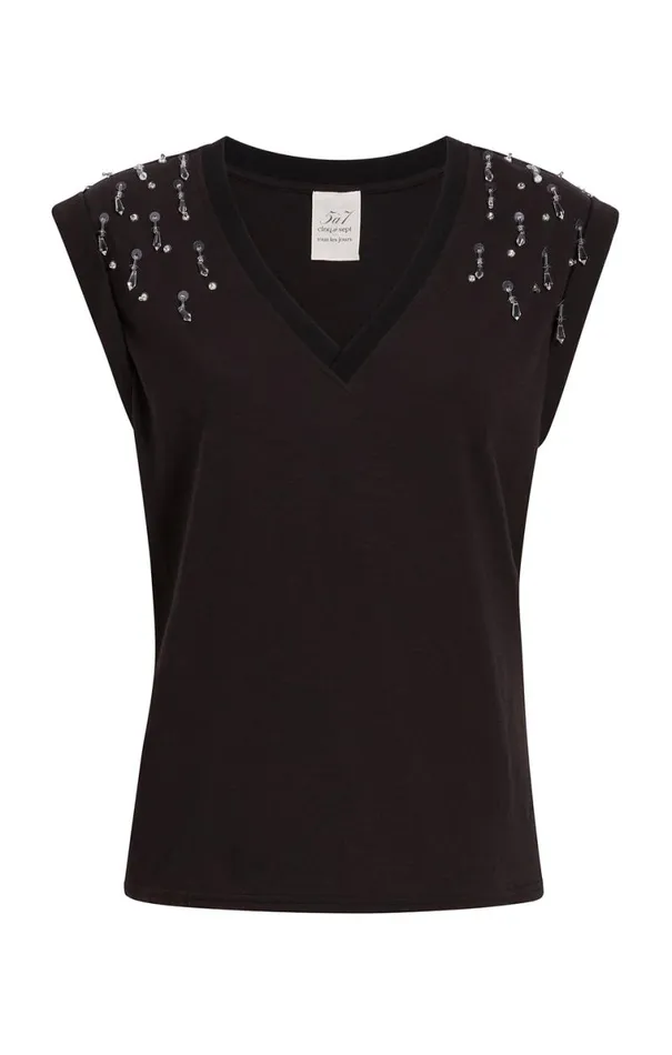 Shop Teardrop Crystal Embellished VNeck Bella Tee Black Multi Cinq Sept Tees