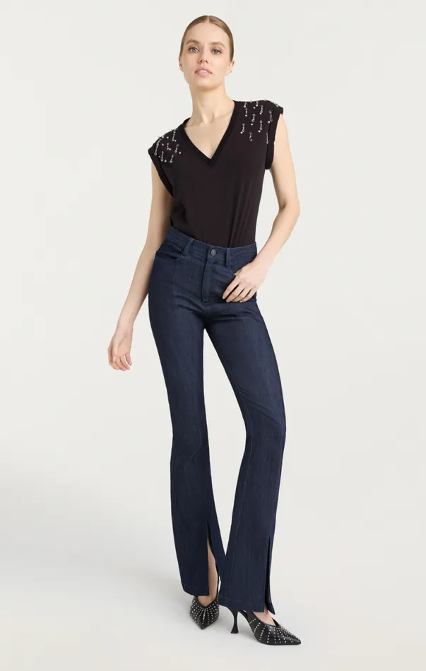 Shop Teardrop Crystal Embellished VNeck Bella Tee Black Multi Cinq Sept Tees