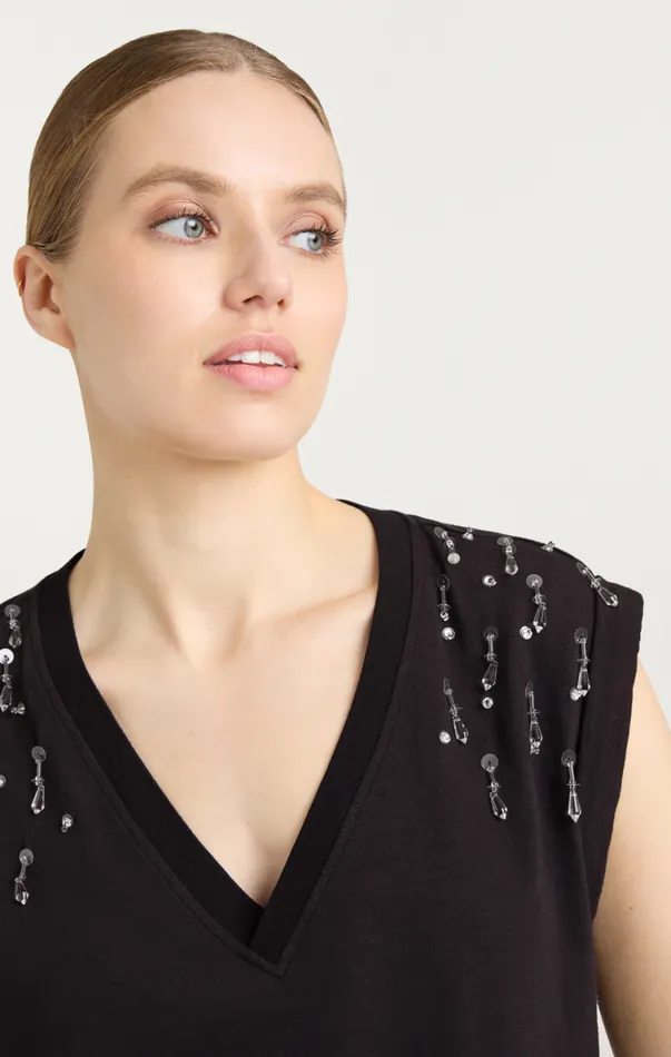 Shop Teardrop Crystal Embellished VNeck Bella Tee Black Multi Cinq Sept Tees