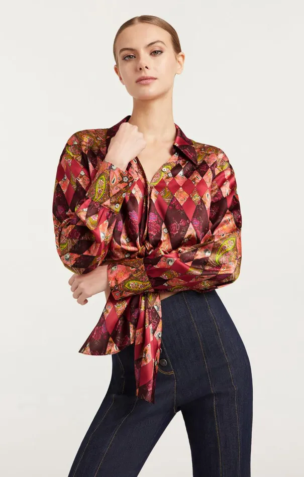 Shop Thea Patchwork Christianna Top Pale Rose Multi Cinq Sept Long Sleeve Tops