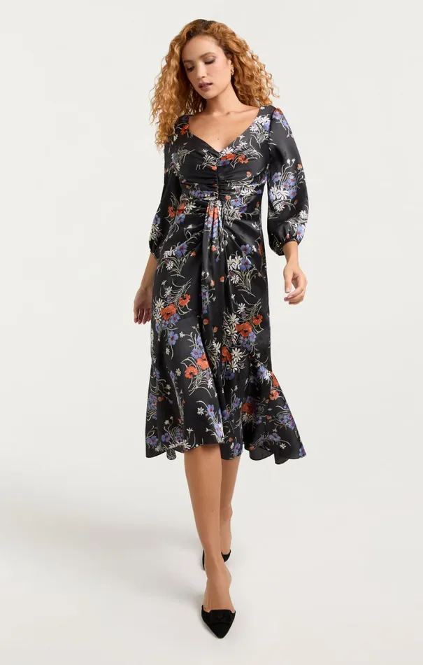 Shop Three Quarter Sleeve Walker Dress Obsidian Multi Cinq Sept Midi