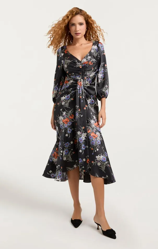 Shop Three Quarter Sleeve Walker Dress Obsidian Multi Cinq Sept Midi