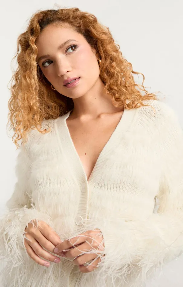 Shop Vida Feather Cardigan Ivory Cinq Sept Sweaters and Knits