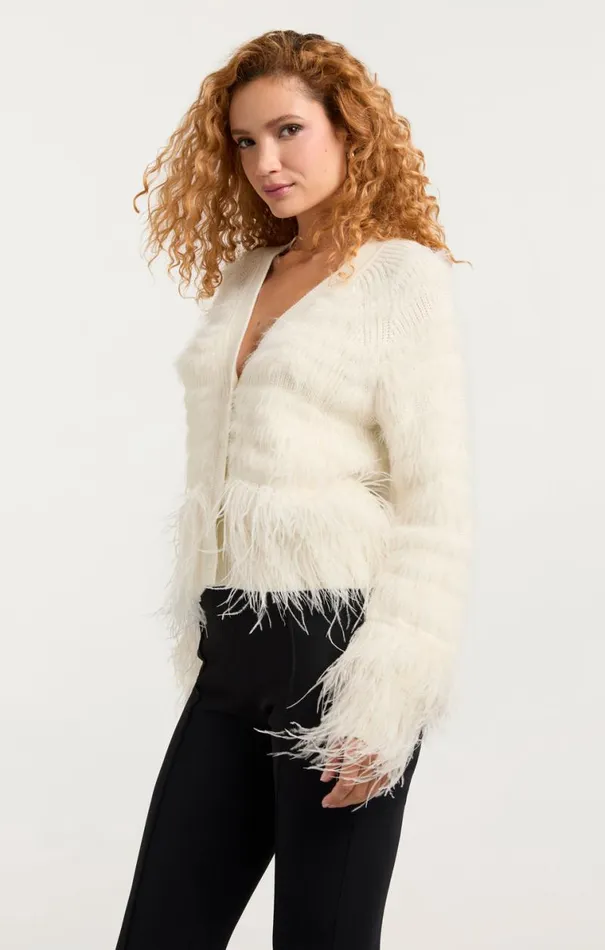 Shop Vida Feather Cardigan Ivory Cinq Sept Sweaters and Knits